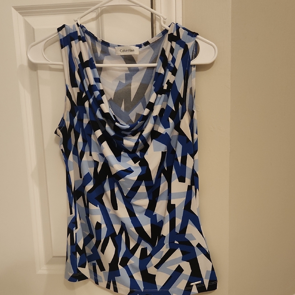 Calvin Klein Blue and Black Abstract Camisole Top, Small